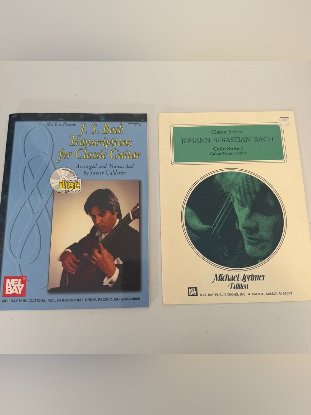 J.S. Bach Classical Guitar Sheet Music Lot Mel Bay Calderon Lorimer 2 Books